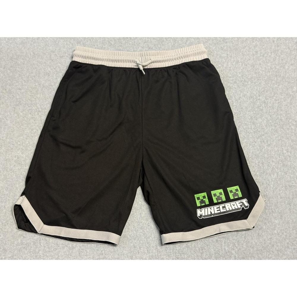 Minecraft‎ Shorts Boys XL 18-20 Black Athletic Mesh Creeper Logo Drawstring
